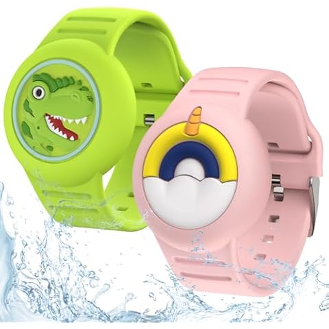 HLHGR Waterproof Airtag Bracelets for Kids，（2 Pack） Cartoon Air tag Holder for Kids-Soft Silicone Hidden Air tag Wristband - Lightweight GPS Tracker for Apple AirTag Watch Band for Child Cover