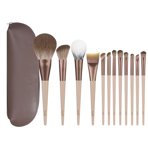 MSQ Makeup Brushes 12Pcs Powder Brushes Foundation Brush Premium Synthetic Hair Makeup Brush Set with Bag for Concealer Blending Highlighting Contour Eyeshadow Blush Eyeliner