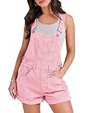 ANRABESS Overalls for Women Denim Shorts Overalls 2025 Summer Casual Loose Fit Adjustable Rompers Jean jumpsuit Bib Shortalls Pink Medium
