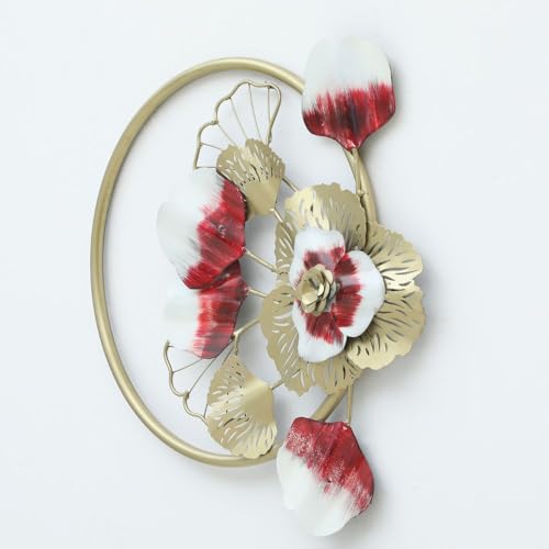 Image of Handcrafted Metal Modern Flower Leaf Wall Art Multicolor Unique Modern Accent for Stylish Interiors Wall Art for Home Decor, Living Room, Bedroom & Office (Size 20x20 Inch)