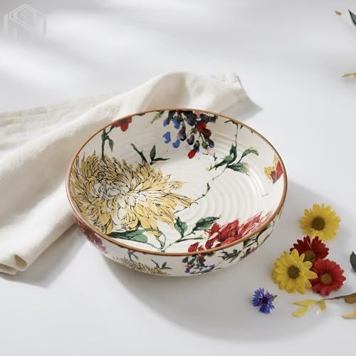 Image of SNS Guldaudi Canvas Ceramic Serving Bowl | Premium Salad & Snacks Bowl | Semi-Matt Floral Dinnerware for Oats Pasta Fruits & Desserts | Tableware for Gifting (Kitchenware Bowl, 1 Piece)