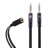 Conwork 2-Pack Gold Plated 3.5mm Stereo Female to 2-male Y-splitter Audio Flat Cable -Black