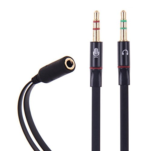 Conwork 2-Pack Gold Plated 3.5mm Stereo Female to 2-Male Y-Splitter Audio Flat Cable -Black