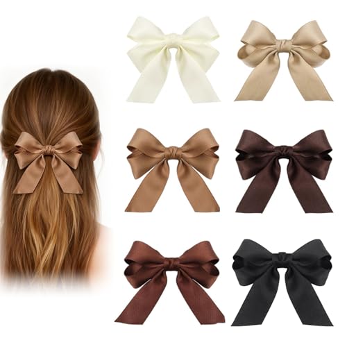 6 Stück Satin Haarschleifen Clips für Damen & Mädchen, Elegante Schleife Haarspangen mit Metall-Haarklammer, Stilvolle Haar Accessoires für Alltag, Party, Hochzeit & Geschenk