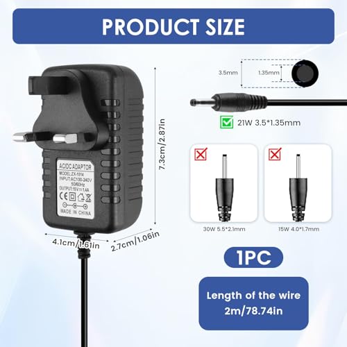 15V 1.4A 21W Power Adapter Charger Replacement for Alexa Echo 1st 2nd Gen Echo Plus 1st Gen Echo Show 1st Gen TV 2nd Gen Echo Link Echo Look with 2M Cable UK Plug Durable AC DC Power Supply