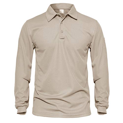 MAGNIVIT Men's Long Sleeve Shirt Cargo Tactical Military Pullover Outdoor T-Shirt Army Combat Polo Shirts Khaki