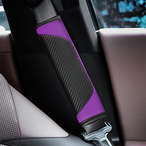 Auceli 2Pcs Car Seat Belt Cover, Carbon Fiber Safety Seatbelt Shoulder Strap Covers, Breathable Leather Soft Harness Pad Protect Your Neck And Shoulder Compatible With Cars (Black/Purple) #TOP5