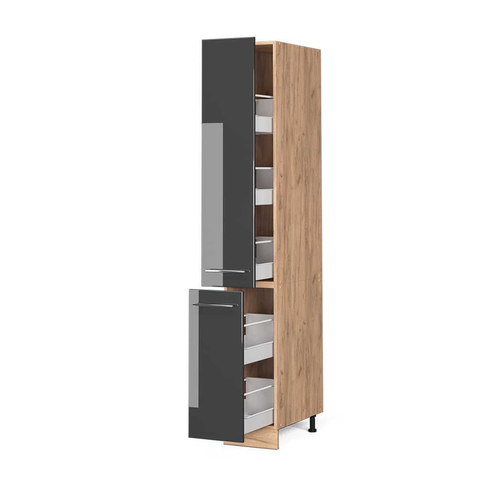 Vicco Meuble Haute de Cuisine Fame-Line, Anthracite Haute Brillance, 30cm, à Combiner avec d'autres modules de la série Fame-Line