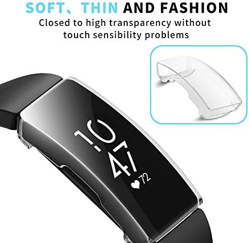 FunBand Compatible With Protective Case Fitbit Inspire & Fitbit Inspire HR, TPU Clear Ultra Thin Full Protection Bumper Case Shatter-Resistant Screen Protector Cover Case for Fitbit Inspire HR