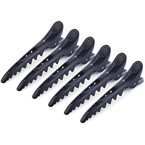 GLAMFIELDS 6 Pack Professional Plastic Shark Hair Clips for Styling and Sectioning - Durable Shark Hair Clip with Non-slip grip & Wide Big Teeth for Easy Styling Thick/Thin Cover