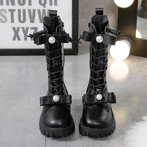 Knee Length Boots for Girls Lace Up Side Zip Combat Boots Girls' High Tall Boots Bow Winter Shoes Little Kids/Big Kids2