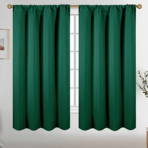 Diraysid Dark Green Blackout Curtains for Bedroom and Living Room Thermal Insulated Room Darkening Curtains Drapes, 52 x 63, 2 Panels
