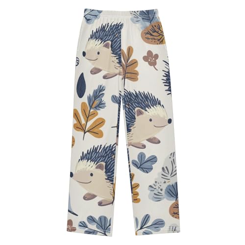 ZZXXB Hedgehog with Leaves Boys Long Pants Soft Trousers Elastic Waist Kids Lounge Bottoms with Pockets S-XL