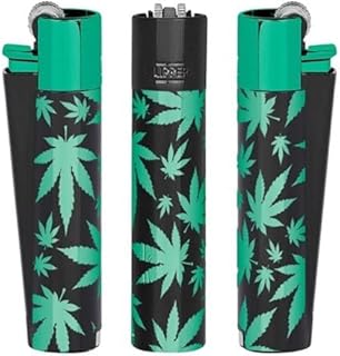 Clipper Metal FLINT Black with GREEN LEAVES Refillable LIGHTER WITH FREE TIN BOX GREAT GIFT LIMITED EDITION XMAS GIFT X 1