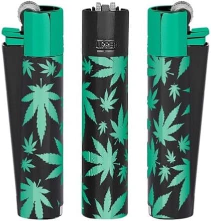 Clipper Metal FLINT Black with GREEN LEAVES Refillable LIGHTER WITH FREE TIN BOX GREAT GIFT LIMITED EDITION XMAS GIFT X 1