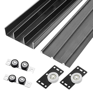 Triple Track Sliding Door Hardware Kit, for Wardrobe/Cabinet/Glass Doors, Upper & Lower Rail Replacement Kit with Silent Sliding Pulley(Black,250cm)