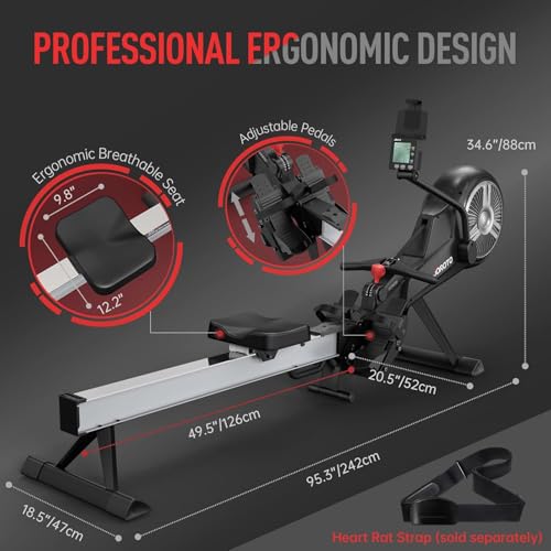 JOROTO Rowing Machine for Home, Air Magnetic/Water Foldable Rowing Machines with 10 Levels, Rower Machine with 350lbs Weight Capacity, App Compatiblem, Tablet Holder