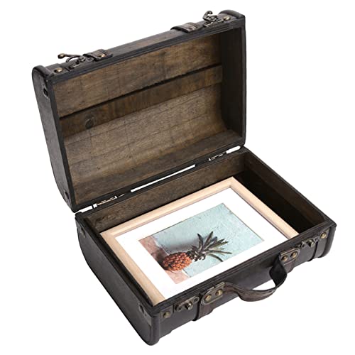 POCREATION Holzkoffer Valigia Vintage Arredamento Functional, Beautiful And Elegant Retro Suitcase, Large Capacity, Double Layer design, Firm Handle, Unique Lock, Wooden, 9.4 X 6.8 X 4.7In, 25.5Oz,4