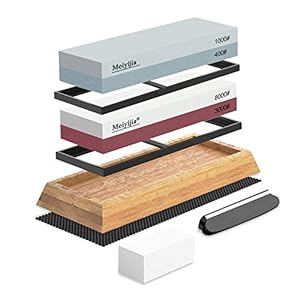 Meiyijia Wetsteen, dubbelzijdig 3000/8000+400/1000 Korrel, Inclusief egaliseersteen, Bamboe basis, siliconen pad…