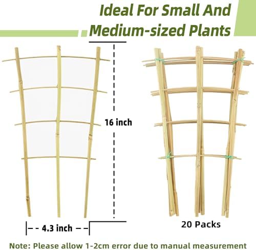 Bamboo Trellis for Climbing Plants 20 Pack, 16 Inch Garden Ladder Trellis for Potted Plants Indoor, Small Plant Support Trellis for Houseplants Vine