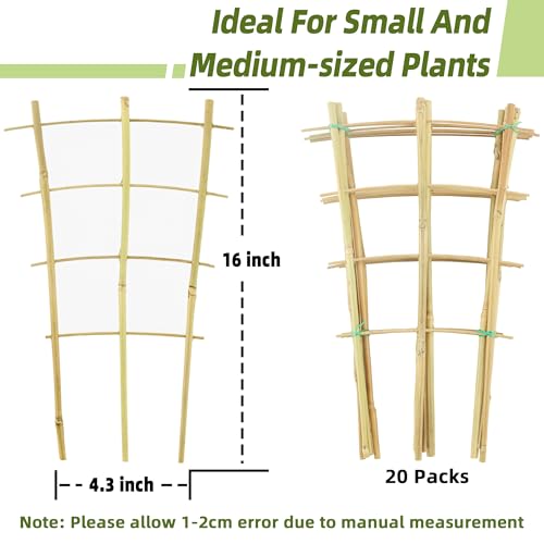 Bamboo Trellis for Climbing Plants 20 Pack, 16 Inch Garden Ladder Trellis for Potted Plants Indoor, Small Plant Support Trellis for Houseplants Vine
