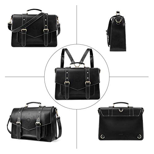 ECOSUSI Backpack for Women Briefcase Messenger Laptop Bag Vegan Leather Satchel Work Bags Fits 15.6 inch Laptops, Black4