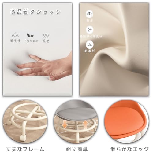 低床 椅子 ロースツール 背もたれ リビングルームスツール フットスツール 幅36*高さ45cm PUレザー 6色 キャスター付き 防水 人間工学 クショッン 組立簡単 [4]