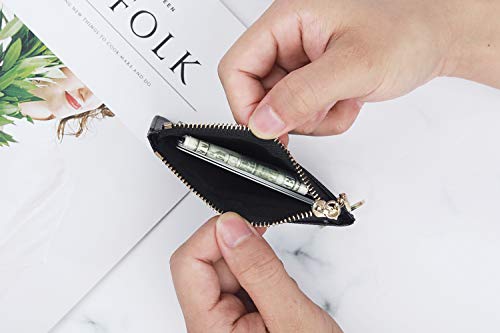 Women Slim Leather Card Case Holder Small Wallet Cute Coin Purse Girl Mini Wallet With Keychain (Black) #TOP4