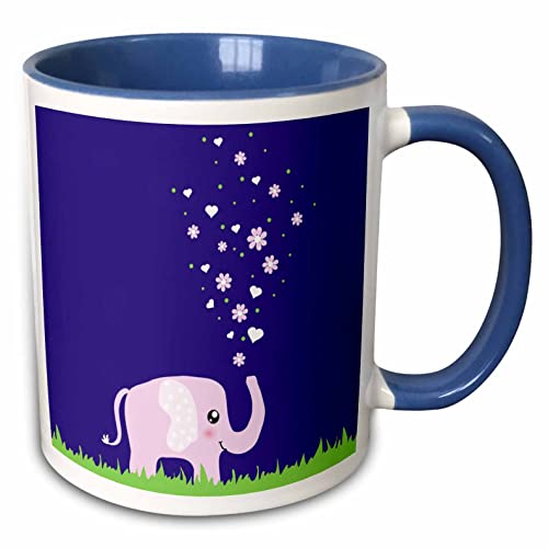 3dRose pink elephant showering with flowers hearts 15oz Two-Tone Blue Mug
