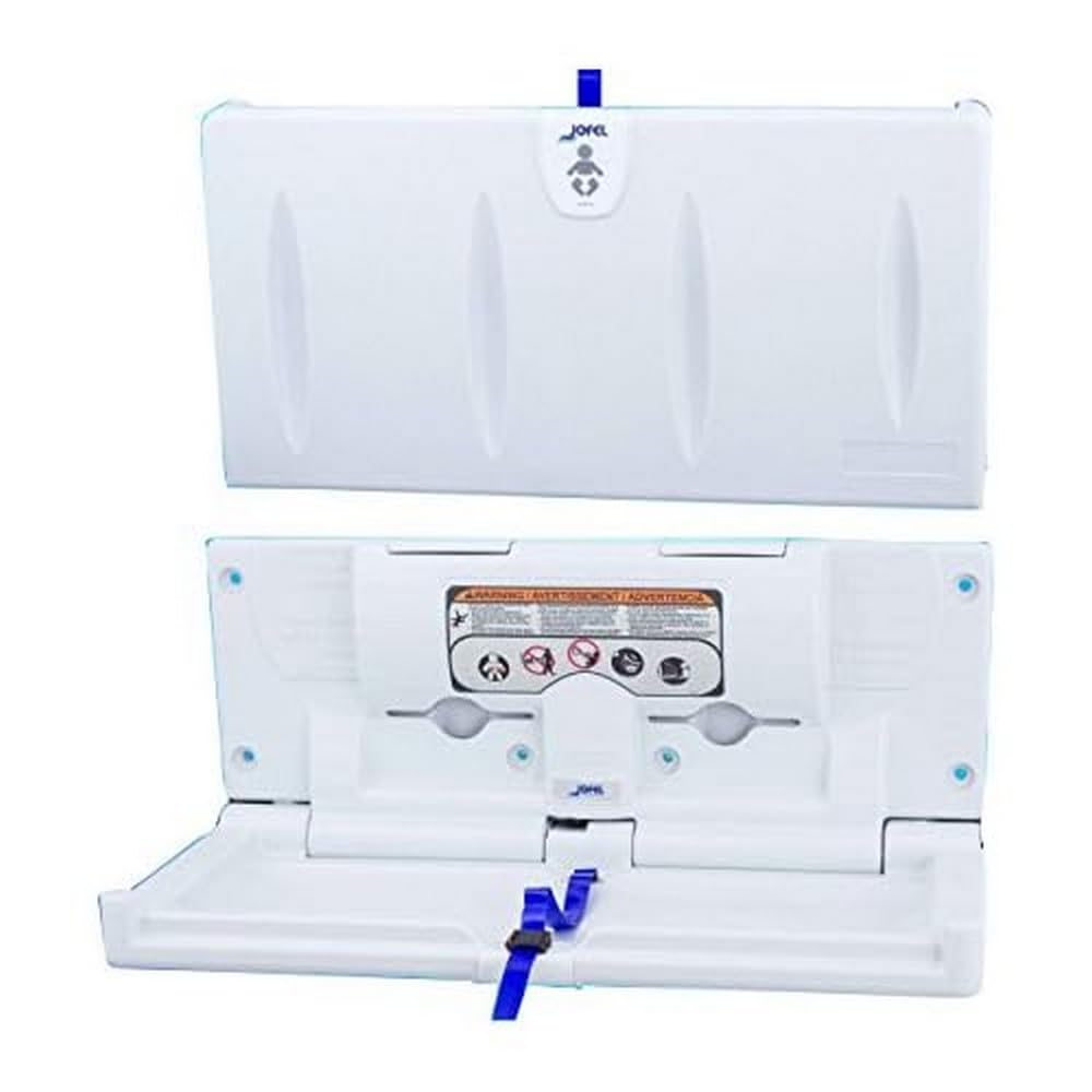 Jofel - AY10000, Cambiador de Pañales Horizontal, Plataforma Abatible y Plegable, Amortiguador Automático, Resistencia a Olores y Bacterias, HDPE Antibacteriano, Blanco