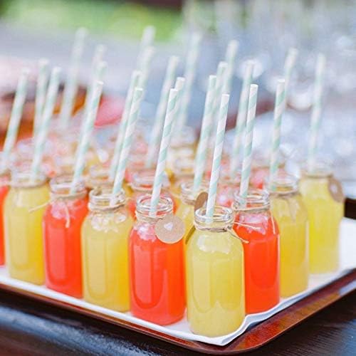 Miniatura 4 de ALINK Pajitas de papel biodegradables azul claro y blanco, paquete de 100 pajitas de fiesta para jugos, cócteles, batidos, cumpleaños, bodas,