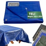 STREND PRO Telo impermeabile 15 x 20 m con occhielli, telo protettivo in PE 80 g/m² resistente ai raggi UV per giardino, campeggio e cantiere, blu