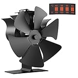 Wood Stove Fan, Aiment 6 Blades Heat Powered Fireplace Fan with Built-In Thermometer, Stove Fan for Pellet /brick /wood Stove, Efficient Heat Circulating Stove Fan, Engery-Saving and Eco Friendly
