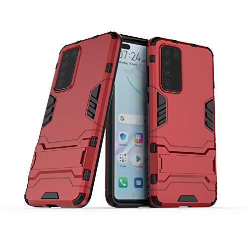 MaiJin Funda para Huawei P40 (6,1 Pulgadas) 2 en 1 Híbrida Rugged Armor Case Choque Absorción Protección Dual Layer Bumper Carcasa con Pata de Cabra (Rojo)