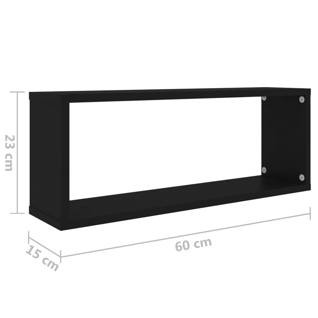 vidaXL 4X Würfelregal Wandregal Hängeregal Cube Lounge CD Regal Dekoregal Bücherregal Schweberegal Wandboard Regalwürfel Schwarz 60x15x23cm Holzwerkstoff