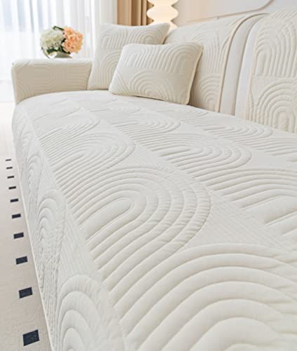 Vctops Velvet Plush Couch Sofa Cover Geometric Quilted Sectional Couch Covers Non Slip Fluffy Soft Sofa Slipcover For Dogs, Children, Pets Furniture Protector (Cream,28"X28") #TOP4