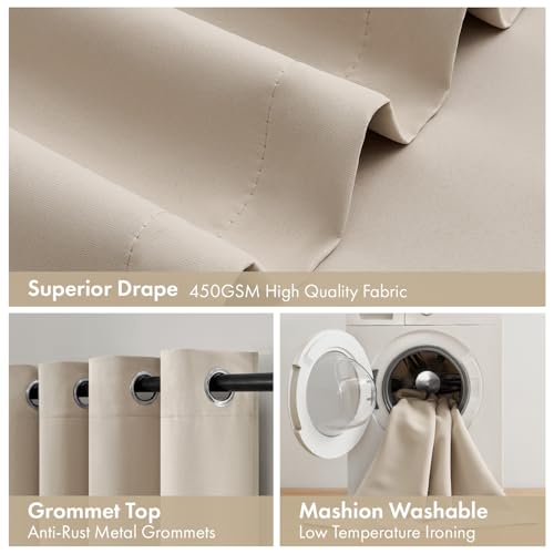 Image of MIULEE Taupe 100% Blackout Curtains for Bedroom 40x45 Inch Length 2 Panels | 2 Thick Layers Thermal Insulated Short Curtains with Black Liner, Noise Reducing Grommet, Drapes for Living Room