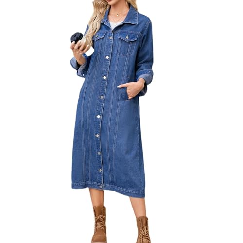 Women's Button Down Ripped Denim Jacket Distressed Hole Over Knee Midi Trench Coat Destroyed Long Jean Jacket2