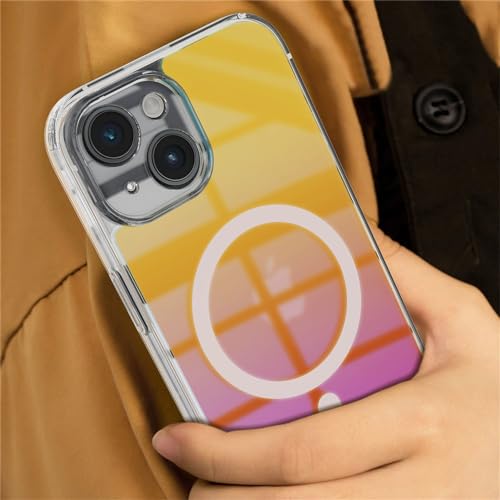 Image of Vaku Luxos TPU Eternity Magpro Back Cover Case For iPhone 15 Scratch Resistant Slim Fit Protective Design Military-Grade Protection Compatible With Mag-Safe Wireless Charging-Yellow & Orange