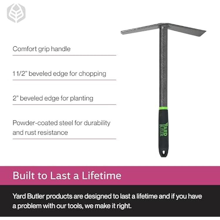 Yard Butler Terra Garden Hand Tools - Weeding Hand Tiller Tool for Efficient Gardening - Weed Remover Tool for Lawn & Garden Care - Durable Gardening Accessory, Mattock