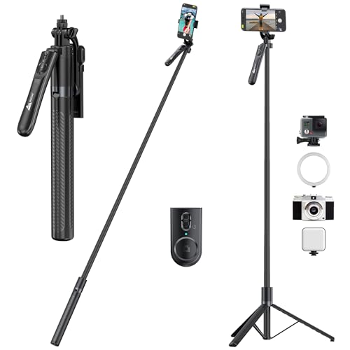Image of WeCool Long Selfie Stick with Tripod Stand Extendable Upto 70 inch with 6section Telescopic Pole,360Rotating Handle & Reinforced Tripod Stand