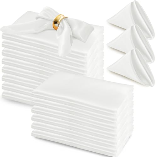 RUDONG M 72 Pack Ivory Satin Napkin, 17 x 17 Inch Square Cloth Napkins, Soft Fabric Napkin with Scalloped Edges, Reusable Washable Dinner Table Napkins for Wedding, Banquet, Party