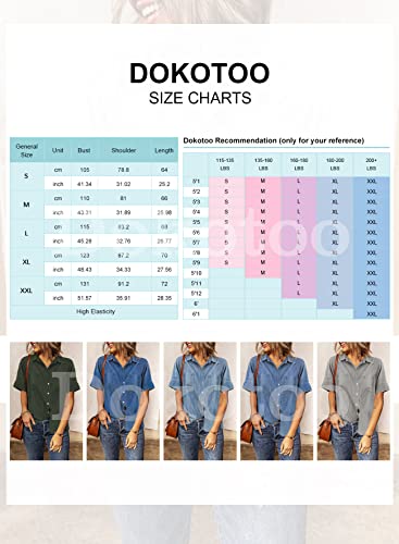 Dokotoo Blouses For Women Casual V Neck Short Sleeve Womens Cotton Denim Tops And Blouse For Work Fashion 2023 Blouses & Button-Down Shirts With Pockets Sky Blue Medium #TOP5