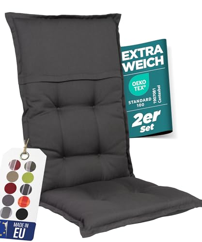 gardisun Gartenstuhlauflagen Hochlehner I Extra Dicke Sitzauflagen I Made in EU I Polsterauflagen für Hochlehner Gartenstuhl I Auflagen mit hoher Lichtechtheit I 2er Set I Anthrazit