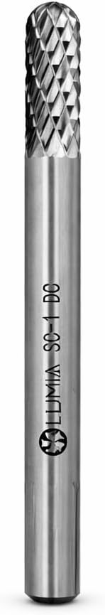 Professional Grade Carbide Rotary Burr cylindrical ball-nose type SC-3, double-cut with 1/4" shank for die grinders, Deburring, Engraving, Grinding, Carving on steel, cast iron, etc. Set of 3.