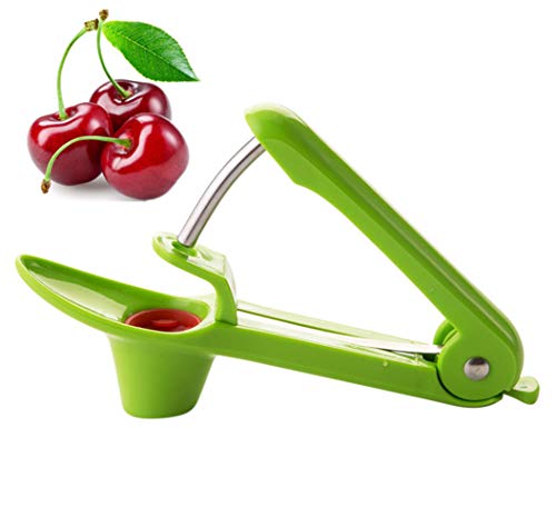YUEMING Snocciolatore Ciliegie,Strumento denuclear Cherry Snocciolatore Ciliegie e Olive con Asta di Acciaio Inox e Tazza di Supporto in Silicone Morbido (Verde)