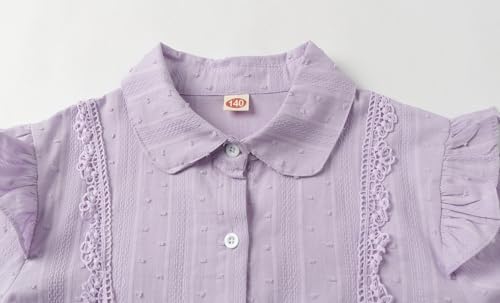 Image of LittleSpring Girls Button Down Shirt for Kids Peter Pan Collar Ruffle Blouse