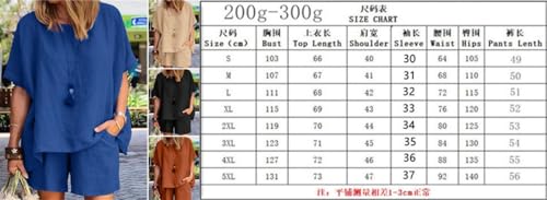 Linen Short Sets for Women 2 Piece Cotton Linen Beach Outfits Crewneck Oversized T-Shirt and Shorts Sets3