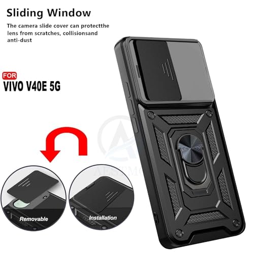 Image of AIBEX Back Cover for Vivo V40e 5G / iQOO Z9s 5G | D10 Tough Armor Case | Sliding Camera Shield | 360 Protection | Kickstand Ring Holder | Military-Grade Shockproof Bumper Case