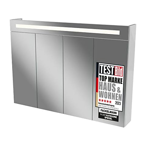 FACKELMANN LED Spiegelschrank TWINDY/Badschrank mit Falttüren und 3D Effekt/Maße : ca. 110 x 78,5 x 16,5 cm/hochwertiger Schrank mit Spiegel und Beleuchtung fürs Bad/Korpus Cover